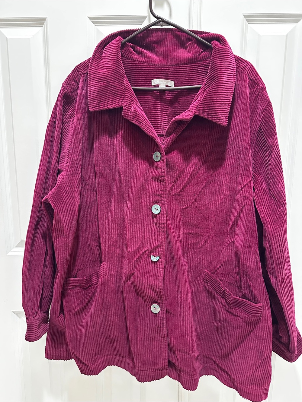 Woman Within Corduroy Button-Front Jacket in Berry